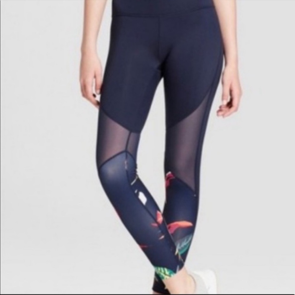 Joy Lab tropical print leggings with mesh panels